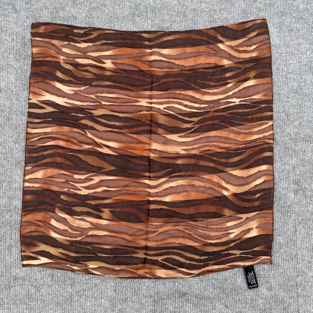 Adrienne Vittadini Brown Animal Print 100% Silk Square Scarf 21x21 Tiger Stripe